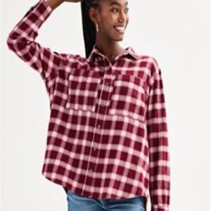 Women’s Oversized Plaid Flannel Shirt Fall Winter Casual Layering XL